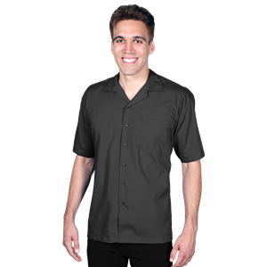 MENS SHORT SLEEVE SOLID CAMPSHIRT 65/35 POLY/ COTTON  -  BLACK 2 EXTRA LARGE SOLID