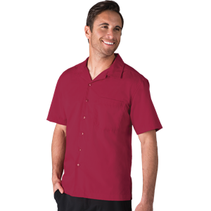 MENS SHORT SLEEVE SOLID CAMPSHIRT 65/35 POLY/ COTTON  -  BURGUNDY 2 EXTRA LARGE SOLID