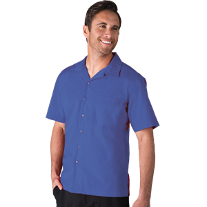 MENS SHORT SLEEVE SOLID CAMPSHIRT 65/35 POLY/ COTTON  -  FRENCH BLUE EXTRA SMALL SOLID
