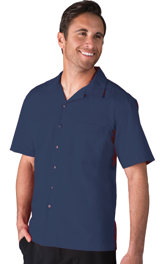 3100-NAV-S-SOLID|BG3100|Men's Solid Poplin Camp Shirt