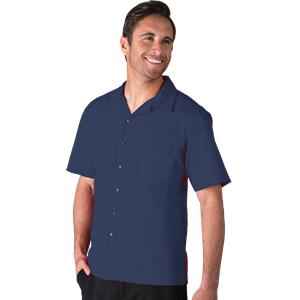 MENS SHORT SLEEVE SOLID CAMPSHIRT 65/35 POLY/ COTTON  -  NAVY 2 EXTRA LARGE SOLID
