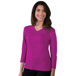 LADIES 3/4 SLEEVE V-NECK  -  BERRY 2 EXTRA LARGE SOLID