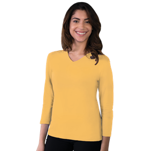 LADIES 3/4 SLEEVE V-NECK  -  MAIZE SMALL SOLID
