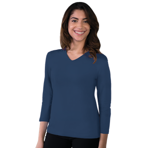 LADIES 3/4 SLEEVE V-NECK  -  NAVY 2 EXTRA LARGE SOLID