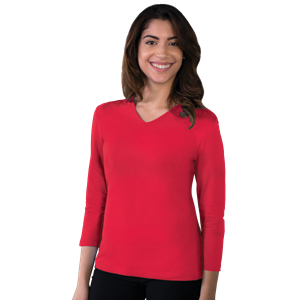 LADIES 3/4 SLEEVE V-NECK  -  RED 2 EXTRA LARGE SOLID