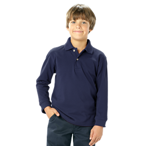 YOUTH LONG SLEEVE SUPERBLEND PIQUE  -  NAVY LARGE SOLID