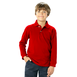 YOUTH LONG SLEEVE SUPERBLEND PIQUE  -  RED LARGE SOLID
