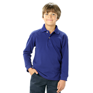 YOUTH LONG SLEEVE SUPERBLEND PIQUE  -  ROYAL LARGE SOLID