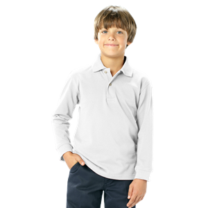YOUTH LONG SLEEVE SUPERBLEND PIQUE  -  WHITE LARGE SOLID