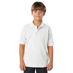 YOUTH SOFT TOUCH PIQUE POLO  -  WHITE LARGE SOLID