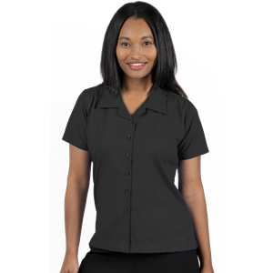 LADIES SHORT SLEEVE SOLID CAMPSHIRT 65/35 POLY/ COTTON  -  BLACK 2 EXTRA LARGE SOLID