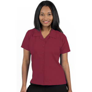 LADIES SHORT SLEEVE SOLID CAMPSHIRT 65/35 POLY/ COTTON  -  BURGUNDY 2 EXTRA LARGE SOLID