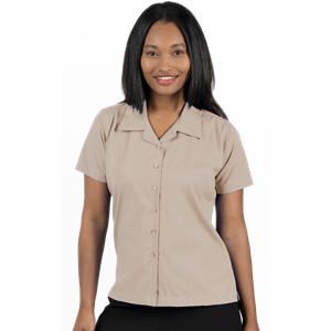 LADIES SHORT SLEEVE SOLID CAMPSHIRT -  NATURAL 2 EXTRA LARGE SOLID