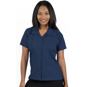 LADIES SHORT SLEEVE SOLID CAMPSHIRT 65/35 POLY/ COTTON  -  NAVY 2 EXTRA LARGE SOLID