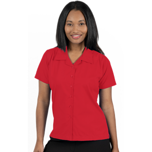 LADIES SHORT SLEEVE SOLID CAMPSHIRT 65/35 POLY/ COTTON  -  RED 2 EXTRA LARGE SOLID