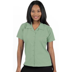 LADIES SHORT SLEEVE SOLID CAMPSHIRT 65/35 POLY/ COTTON  -  SAGE EXTRA SMALL SOLID