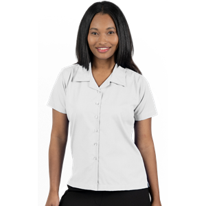 LADIES SHORT SLEEVE SOLID CAMPSHIRT 65/35 POLY/ COTTON  -  WHITE 2 EXTRA LARGE SOLID