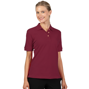 LADIES SHORT SLEEVE 100% COTTON PIQUE POLO  -  BURGUNDY EXTRA LARGE SOLID