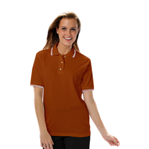 LADIES SHORT SLEEVE TIPPED COLLAR & CUFF PIQUES  -  BURNT ORANGE 2 EXTRA LARGE TIPPED IVORY