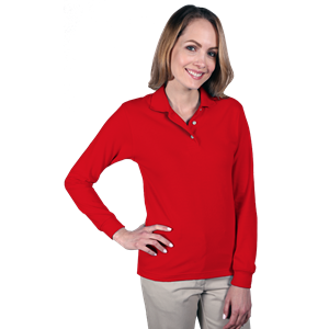 LADIES LONG SLEEVE SUPERBLEND PIQUE  -  RED 2 EXTRA LARGE SOLID