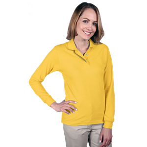 LADIES LONG SLEEVE SUPERBLEND PIQUE  -  YELLOW SMALL SOLID