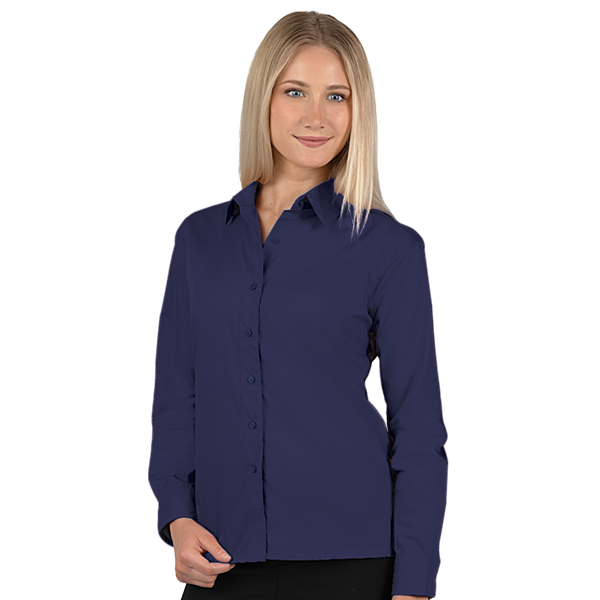 LADIES L/S LIGHT WEIGHT POPLIN SHIRT  -  NAVY 2 EXTRA LARGE SOLID