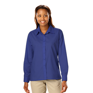 LADIES L/S LIGHT WEIGHT POPLIN SHIRT  -  ROYAL 2 EXTRA LARGE SOLID
