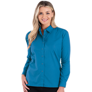 LADIES L/S LIGHT WEIGHT POPLIN SHIRT TURQUOISE 2 EXTRA LARGE SOLID
