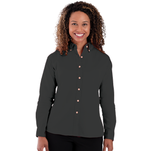 LADIES LONG SLEEVE 100% COTTON TWILL  -  BLACK 2 EXTRA LARGE SOLID