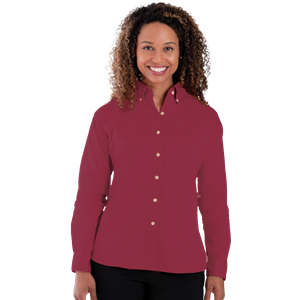 LADIES LONG SLEEVE 100% COTTON TWILL  -  BURGUNDY 2 EXTRA LARGE SOLID
