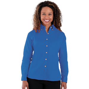 LADIES LONG SLEEVE 100% COTTON TWILL  -  FRENCH BLUE 2 EXTRA LARGE SOLID