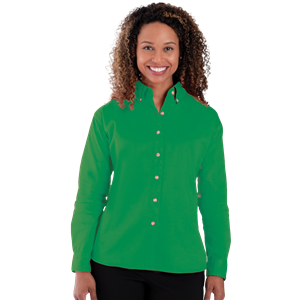 LADIES LONG SLEEVE 100% COTTON TWILL  -  KELLY 2 EXTRA LARGE SOLID