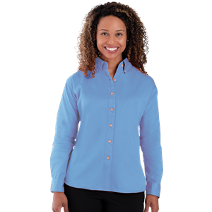 LADIES LONG SLEEVE 100% COTTON TWILL  -  LIGHT BLUE 2 EXTRA LARGE SOLID