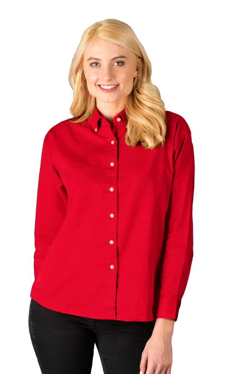 6213-RED-2XL-SOLID|BG6213|Ladies' L/S 100% Cotton Twill Shirt
