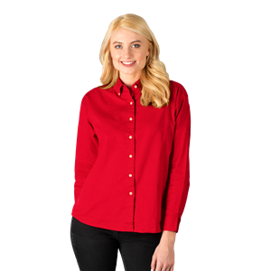 LADIES LONG SLEEVE 100% COTTON TWILL  -  RED 2 EXTRA LARGE SOLID