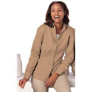 LADIES LONG SLEEVE 100% COTTON TWILL  -  TAN 2 EXTRA LARGE SOLID