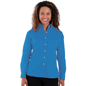 LADIES LONG SLEEVE 100% COTTON TWILL  -  TURQUOISE 2 EXTRA LARGE SOLID