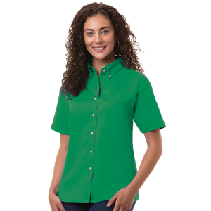 LADIES SHORT SLEEVE 100% COTTON TWILL  -  KELLY 2 EXTRA LARGE SOLID