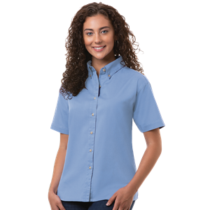 LADIES SHORT SLEEVE 100% COTTON TWILL  -  LIGHT BLUE 2 EXTRA LARGE SOLID