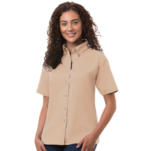 LADIES SHORT SLEEVE 100% COTTON TWILL  -  NATURAL 2 EXTRA LARGE SOLID