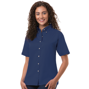 LADIES SHORT SLEEVE 100% COTTON TWILL  -  NAVY 2 EXTRA LARGE SOLID
