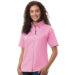 LADIES SHORT SLEEVE 100% COTTON TWILL  -  PINK 2 EXTRA LARGE SOLID