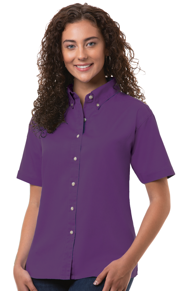 6213S-PUR-2XL-SOLID|BG6213S|Ladies' S/S 100% Cotton Twill Shirt