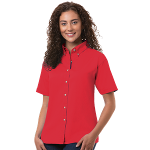 LADIES SHORT SLEEVE 100% COTTON TWILL  -  RED 2 EXTRA LARGE SOLID