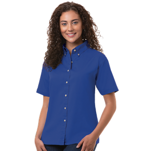 LADIES SHORT SLEEVE 100% COTTON TWILL  -  ROYAL 2 EXTRA LARGE SOLID