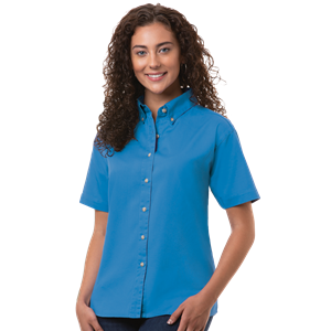 LADIES SHORT SLEEVE 100% COTTON TWILL  -  TURQUOISE 2 EXTRA LARGE SOLID
