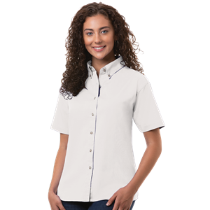 LADIES SHORT SLEEVE 100% COTTON TWILL  -  WHITE 2 EXTRA LARGE SOLID