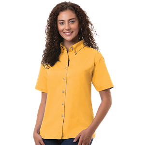LADIES SHORT SLEEVE 100% COTTON TWILL  -  YELLOW 2 EXTRA LARGE SOLID