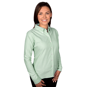 LADIES LONG SLEEVE OXFORD ### -  LIGHT GREEN SMALL SOLID
