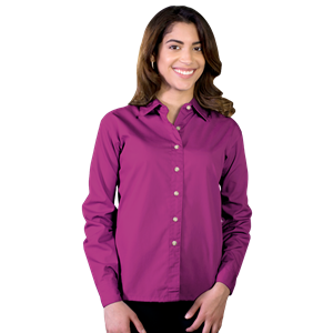 LADIES LONG SLEEVE EASY CARE POPLIN  -  BERRY 2 EXTRA LARGE SOLID